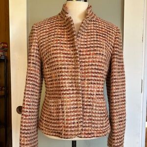Talbots Wool Cropped Jacket 4P Warm Multi-colored Chunky Weave